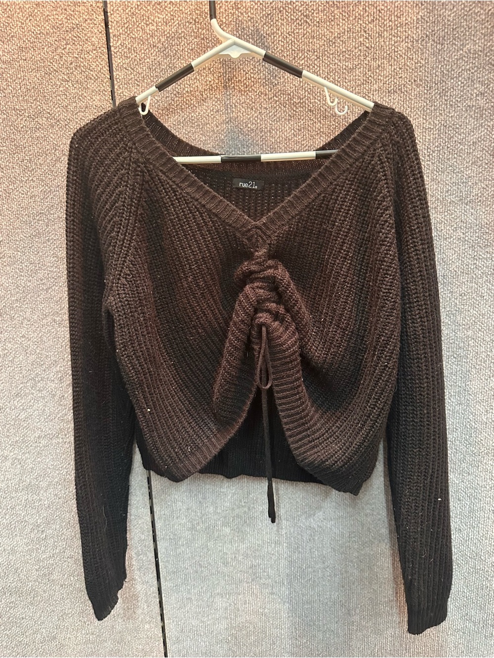 Rue21 Black V-Neck Drawstring Ruched Knit Sweater